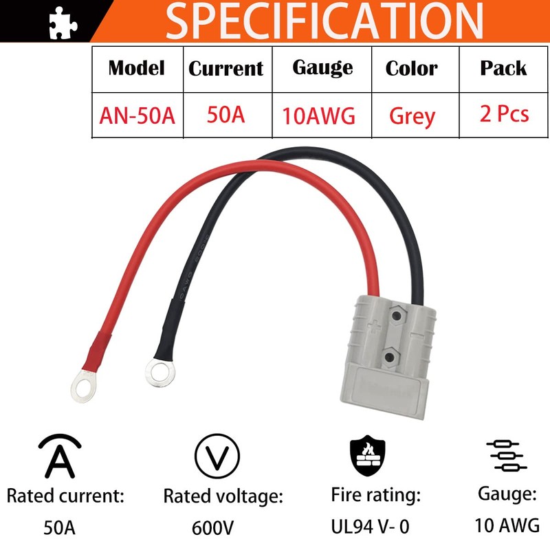 50A Battery Quick Connect Disconnect Connector Plug with 10AWG O