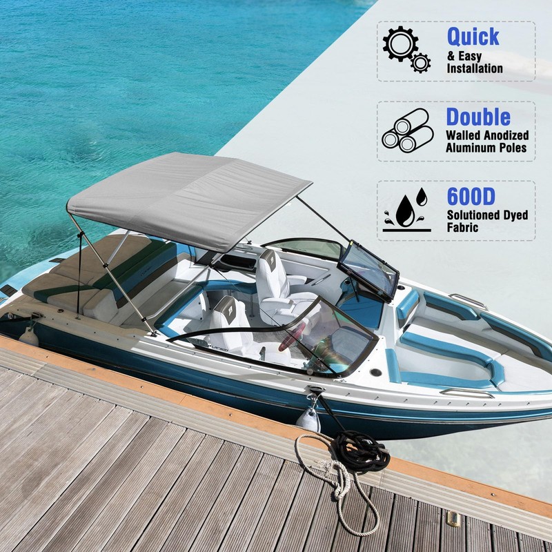 Leadpro 3 Bow Bimini Top Boat Cover with Straps and