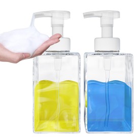 Kzeirm Foaming Soap Dispenser, 15 Oz Foam Soap Dispenser for Bathroom & Kitchen, Refillable Foaming Hand Soap Dispenser for Liquid Soap, 2Pcs Foam Pump Bottle with Waterproof Labels, Clear