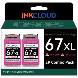 INKCLOUD Compatible Remanufactured Ink Cartridges Replacement for HP 67 XL Color Ink Cartridge for HP1255 2732 2752 2755 6452 6455 6458 4140 4152 Printer(2Color)
