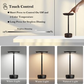 Cordless Table Lamps Rechargeable, Portable 5200mAh Battery Operated Lamp,3 Modes Stepless Dimming LED Table Light with Memory Function, for Indoor/Outdoor/Dinner/Patio/Restaurant (Gold, Set of 2)