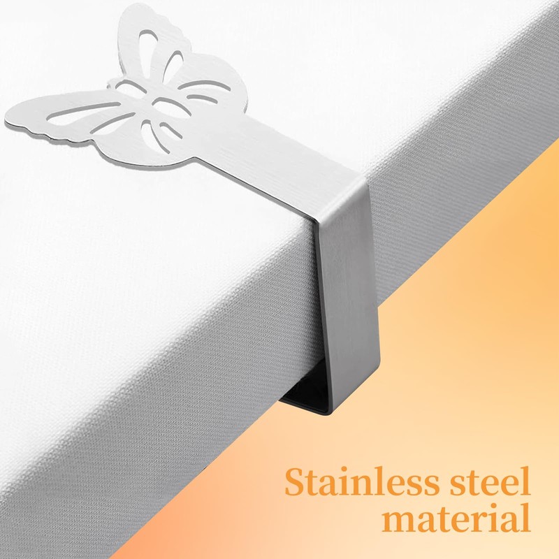 Pack of 10 Stainless Steel Butterfly Tablecloth Clips Silver Tablecloth