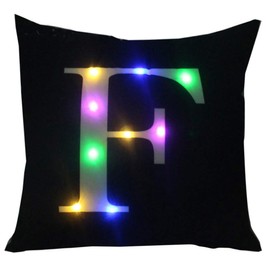 ZUODU Creative LED Colorful Flashing Velvet Letter Cushion Cover Pillow Cover Bar Use Party Use Festival Use Gift Use18”x18” or 45cm x 45cm 1pc (F-black)