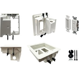 iMBAPrice IMBA-TVBU505K-1 TV Box Recessed Outlet Wall Plate Kit with Receptacle and Brush-Style Entry Device, 2-Gang, White, 1-Pack