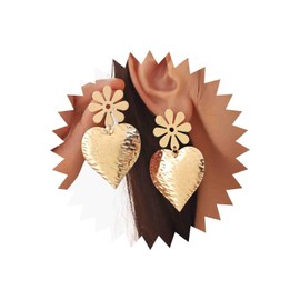 Atentuyi Punk Large Heart Earrings Gold Textured Heart Earrings Large Heart Earrings Hammered Heart Earrings Specification Earrings Metal Flower Stud Earrings Jewellery for Women and Girls, Metal