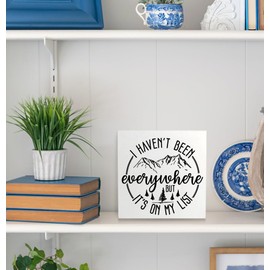 Absnfatu Travel Adventure Awaits Wooden Signs Desk Decor - Travel Decor, Camping Decor for Camper, Travel Gifts, I Haven't Been Everywhere but It's on My List