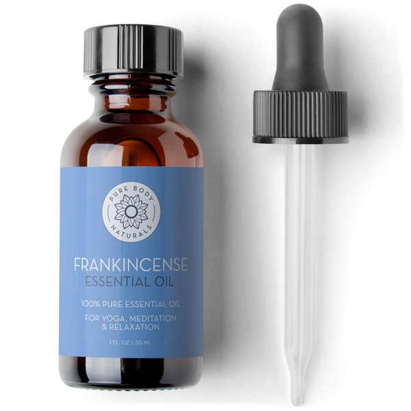 Frankincense Essential Oil for Diffuser and Skin, Stress Relief, Meditation and Yoga, by Pure Body Naturals, 1 Ounce (Label Varies)