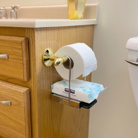 TP Ledge – Multi-Purpose Double Shelf Hangs Below Existing Toilet Paper Holder