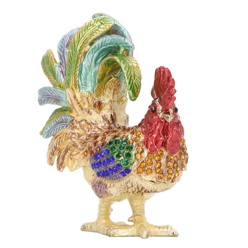 Rooster Trinket Box Embedded Rhinestone Alloy Bright Colors Wide Application