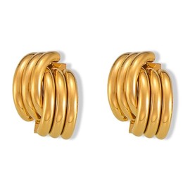 Minimalist Triple Hoop Earrings by MIREE, 14K Gold Plated Titanium Steel, Hypoallergenic, Stylish and Durable (Gold)