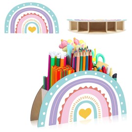 Jiahuade Pen Holder Children's Rainbow, Desk Office Organiser, Pen Holder Desk, Pen Organiser Wood, Table Organiser, Rainbow Organiser, Desk Organiser Rainbow (B)