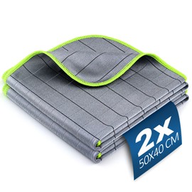 Airlab 2X Mikrofasertuch Carbon Tücher Auto, 50x40 cm Fenstertuch Poliertuch für Kristallklare & Streifenfreie Scheiben, Carbon Mikrofaser Putztücher Glastücher Reinigungstücher, Grün, 400GSM