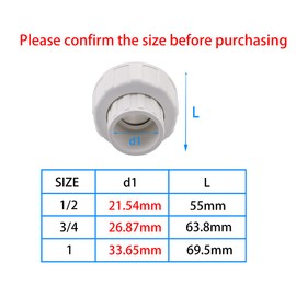 Wantmatch 1/2" PVC Union Pipe Fitting,PVC Adapter(Socket x Socket),EPDM O-Ring,2 Pack
