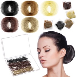 Zonon Bun Hair Nets Invisible Elastic Edge Mesh and U Shaped Pins Set, 50Pcs Individual Package Invisible Hair Nets, 40Pcs U Shaped Pins for Ballet Bun, Sleeping, Women and Wig (Multicolor)