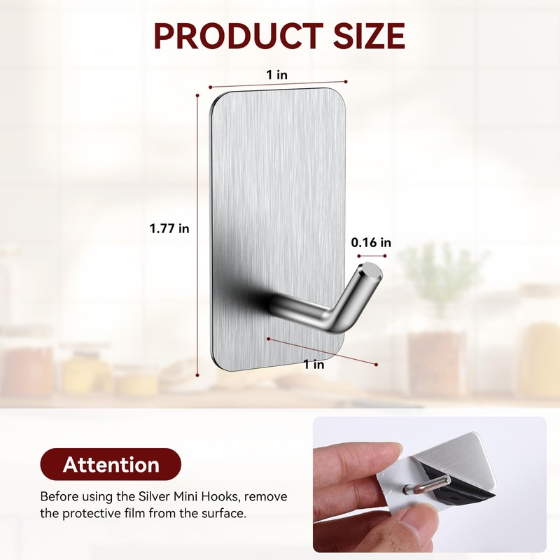 KRUI Mini Fire Blanket Hooks, Stainless Steel Adhesive Wall Hooks