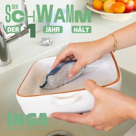 INGA - 2 x Reusable, Washable Sponges - Highly Effective, Scratch-Free - Double Sided - Changes to a Washable Sponge That Lasts One Year