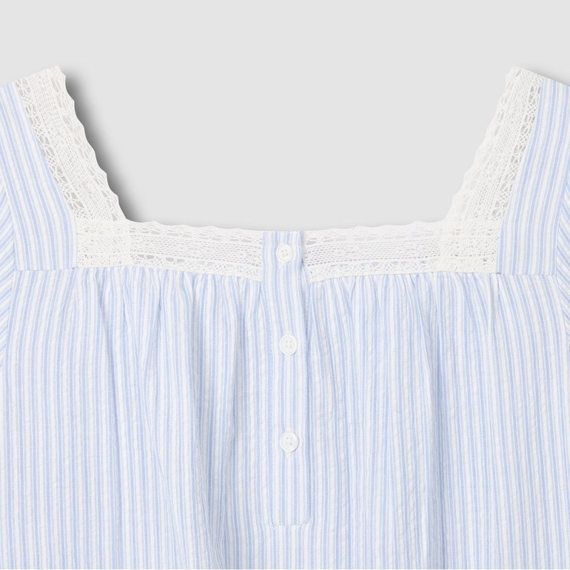 JAJU [JAJU] Women's Seersucker Shirring Short Sleeve Pajama Dress_Light Blue