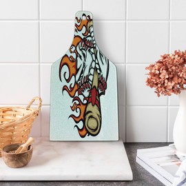 Lunarable Sports Cutting Board, Baseball Face Bite Bat Stitches Teeth Aggressive Angry Expression, Decorative Tempered Glass Cutting and Serving Board, Wine Bottle Shape, Orange Sand Brown Red