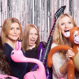 Relaxdays Party Curtains Set of 2, Party Decoration for Birthday & Wedding, Metallic, Thread Curtain, Glitter, 100 x 250 cm, Silver