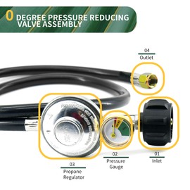 Rixordd 5 Feet Propane Regulator Hose with Gauge - QCC1 Connection for LP Gas Grill, Heater, and Fire Pit Table - 3/8" Female Flare Nut