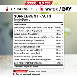 DEDICAD 12in1 Wormwood Capsules Black Walnut Cloves, Ginger, Turmeric Curcumin & Black Pepper - Immune System - 60 Capsules