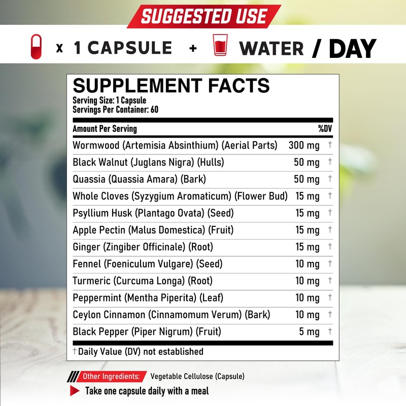 DEDICAD 12in1 Wormwood Capsules Black Walnut Cloves, Ginger, Turmeric Curcumin