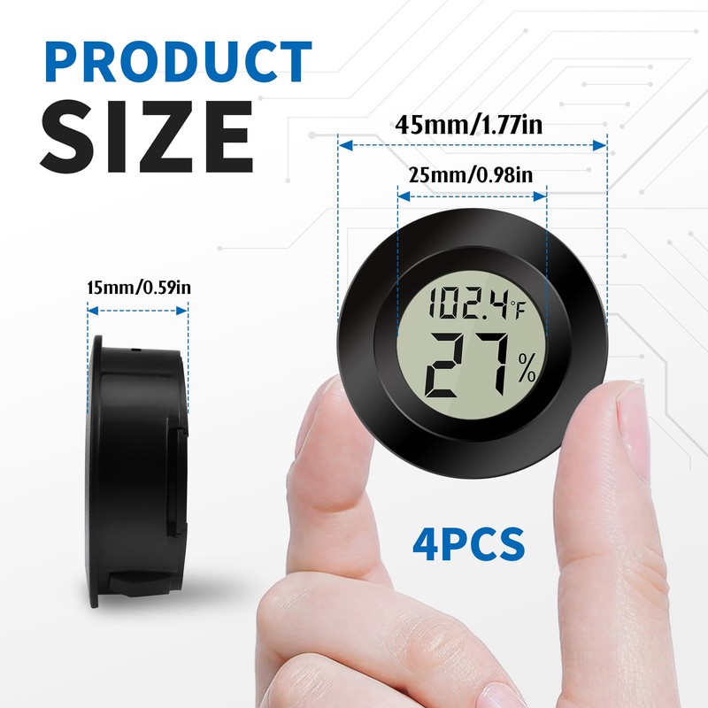 Mini Digital Hygrometer Thermometer Set of 4 - Precise Temperature