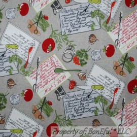 Wilmington Prints BonEful Fabric FQ Cotton Quilt VTG Gray Red Green Kitchen Garden Tomato Veggie L