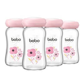 YOHKOH Glass Breast Milk Storage Bottles - 100% Leak-Proof, BPA-Free Breastmilk Storage Containers, Freezer & Dishwasher Safe, Ideal for Nursing Mothers (Red, 5.4oz (Pack of 4))
