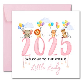 Printperfect - 2025 New Baby Card Baby Girl Welcome To The World - New Arrival Card - Congratulations On Your New Baby - Neice/Goddaughter - Grandaughter - Girls - Born in 2025