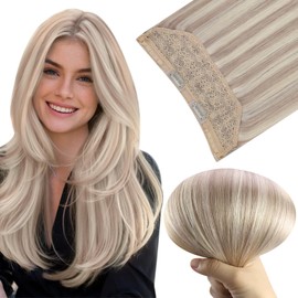 Easyouth Human Hair Wire Extensions 16 Inch Secret Wire Hair Extensions Blonde Human Hair Ash Blonde Highlight Bleach Blonde Fish Wire Human Hair Extensions 80g