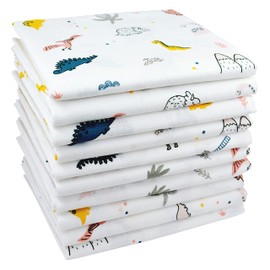 Muslin Cloths with Animal Motifs Pack of 10 | Burp Cloths Baby | Cloth Nappies 70 x 80 cm | Muslin Nappies | Öko-Tex (10 Dinos)