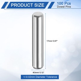 uxcell 100 Pcs 3mm x 17mm Dowel Pins Bearing Steel Cylindrical Dowel Pins Shelf Support Peg Pin Rod Fasten Elements Metal Shelf Pegs +/-0.02mm Diameter Tolerance, Silver Tone
