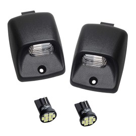 HERCOO LED License Plate Light Lamp Lens White Bulbs Black Truck Rear Housing Compatible with 2005-2015 Tacoma 2002-2013 Tundra Pickup Truck Rear Step Bumper Aftermarket Repalcement, Pack of 2