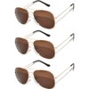 3 pairs Classic Aviator Style Sunglasses Metal Frame Gold Color