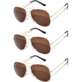3 pairs Classic Aviator Style Sunglasses Metal Frame Gold Color Brown Lens 3 Pack