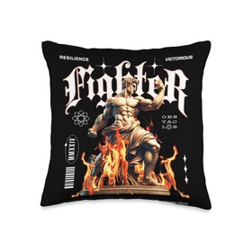 Greek God Statue x Fighter x Flames Streetwear Throw Pillow