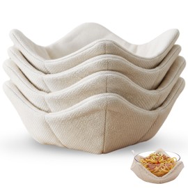 Yungyan 4 Set Burlap Cotton Microwave Bowl Cozy Holders for Hot Cold Food Bowl, Multipurpose Heat Proof Plate Holder Washable and Reusable for Plates and Dishes Kitchen Supply