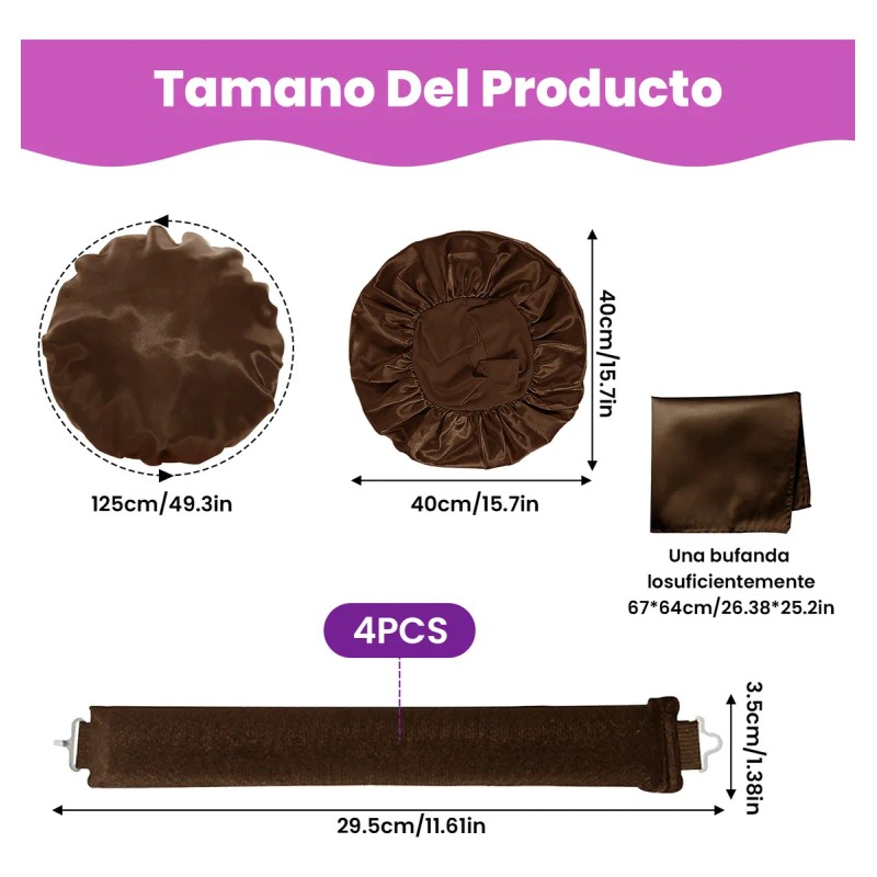 6pzs Curly Ondas En Cabello Rizos Sin Calor Tubo+gorro Satin