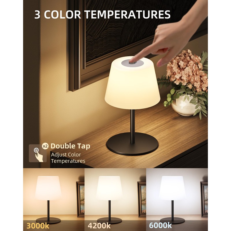 EZVALO Outdoor Cordless Table Lamp, IP65 Waterproof 4500mAh Rechargeble Shower