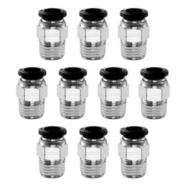sourcing map 5pcs Push to Connect Fitting 8mm Tube OD x 1/4" NPT Thread Male Straight Quick Connector Copper Air Line Hose Fittings for Industry Air System PC8-N02, Black