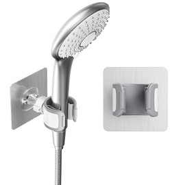Adjustable Shower Head Holder Adhesive & Drill 2-in-1 with 360° Swivel
