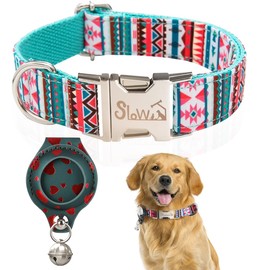 SlowTon Collar de Perro con Soporte para AirTag, Collars Ajustable para Perros con Hebilla de Metal, Collar Multicolor de Cachorro para Perros Pequeños Medianos y Grandes, Apta para Verano