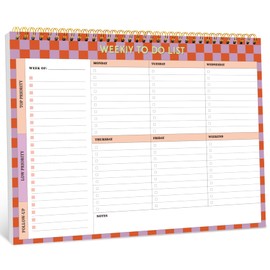 Weekly To Do List Notepad–Weekly Desk Planner with 52 Undated Sheets (8.5"×11") for Work and Home Use, Perfect for Women & Man - Sunset Checkered