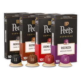 Peet's Coffee, Dark and Medium Roast Espresso Capsules Variety Pack, Compatible with Nespresso Original Machine, 100% Arabica Coffee - Intensity 8-11, 40 Count (4 Boxes of 10 Espresso Capsules)