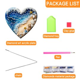 Ginfonr Diamond Painting Kits Hanging Pendant, Beach Diamond Art Kits for Adults, Special Shaped Rhinestone Valentine's Day Diamond Art, Double Sided Home Hanging Kits for Garden Window (8x8inch)
