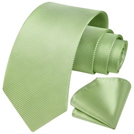 HISDERN Men's Tie Striped Wedding Tie & Pocket Square Set, Sage Green-2