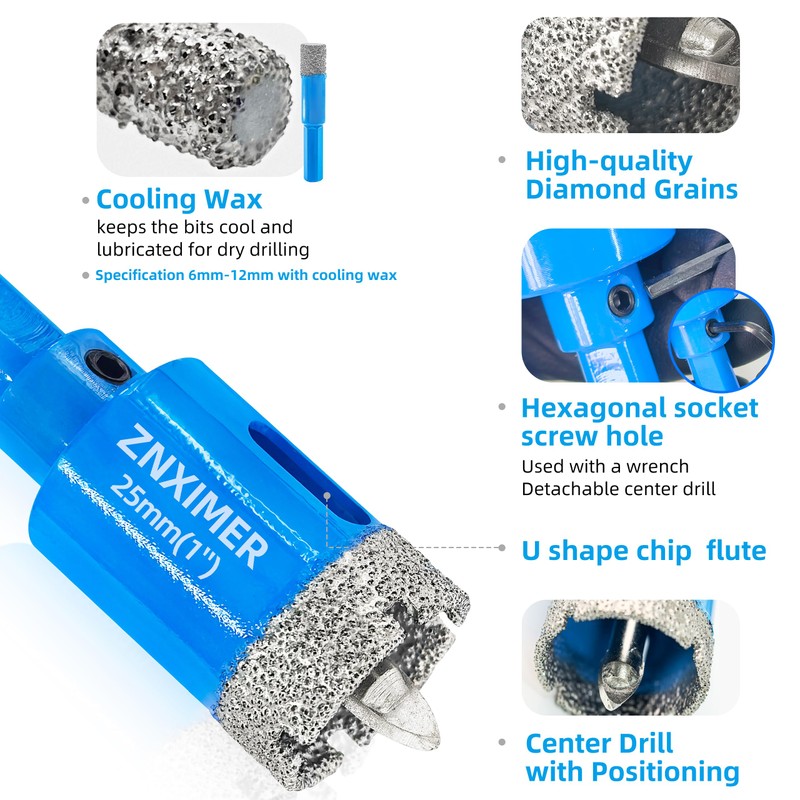 Diamond Hole Saw Kit with Pilot Bit, ZNXIMER Tile Hole