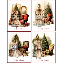 Homemade 8 CHRISTMAS HOLIDAYS MICE MOUSE CARD WATERCOLOR BLANK INSIDE GLOSSY RED ENVELOPE