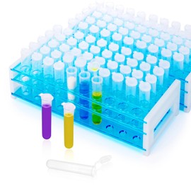 Njvial100Pcs 10ml Round Bottom Centrifuge Tubes with 2Pcs Racks, Plastic Clear Lab Test Sample Vials with Snap Caps and Graduated Measuring Scale